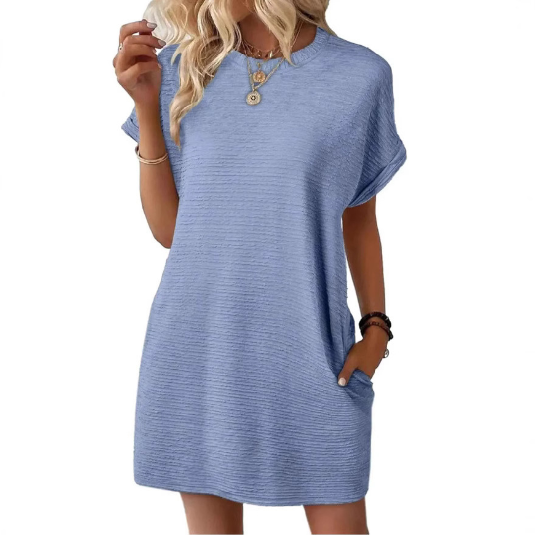 Franka | Women's Crew Neck Textured Mini Dress with Pockets