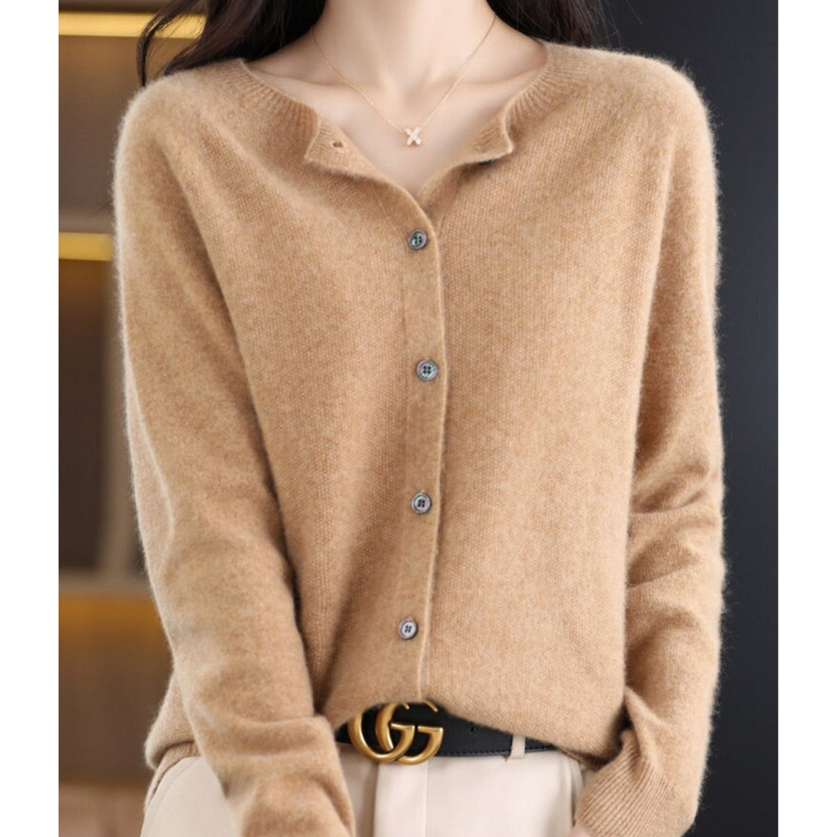 Noor | Women's Button Front V-Neck Cardigan – Winter Layering