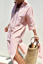 Ophelia | Women's Striped Button-Down Midi Shirt Dress