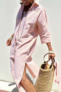 Ophelia | Women's Striped Button-Down Midi Shirt Dress