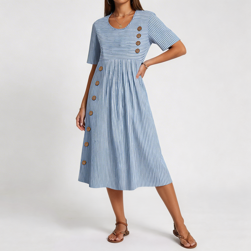 Juno | Women's Striped Midi Dress with Pockets