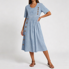 Juno | Women's Striped Midi Dress with Pockets