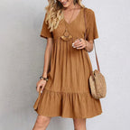 Kirsten | Women's Boho V-Neck Ruffle Hem Mini Dress