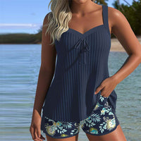 Priya | Women's V-Neck Ribbed Tankini Set