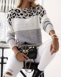 Olive | Women's Leopard Colourblock Knit Sweater