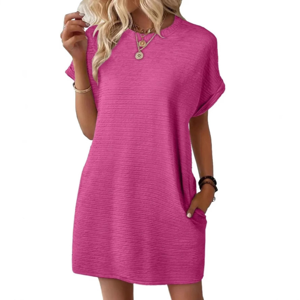 Franka | Women's Crew Neck Textured Mini Dress with Pockets