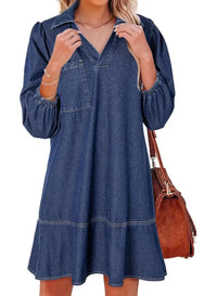 Solveig | Women's V-Neck Puff Sleeve Dress