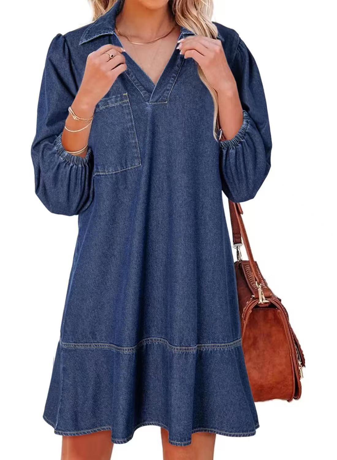 Solveig | Women's V-Neck Puff Sleeve Babydoll Dress