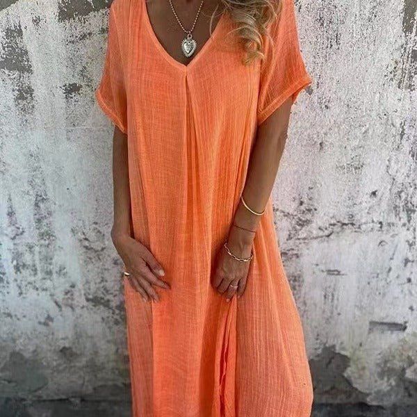 Mabel | Women's V-Neck Midi Dress Relaxed-Fit