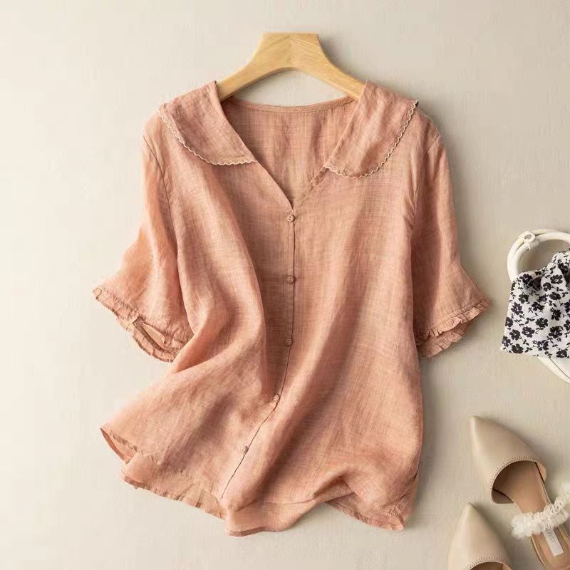 Thalia | Women's Button Front V-Neck Vintage Blouse