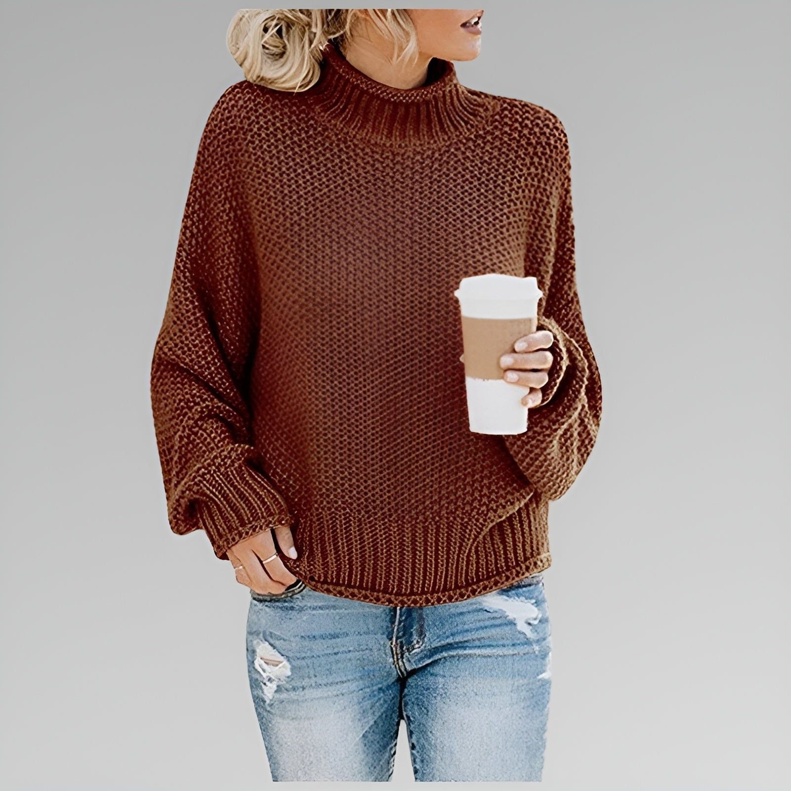 Everly | Women's Relaxed Mock Turtleneck Knit Sweater