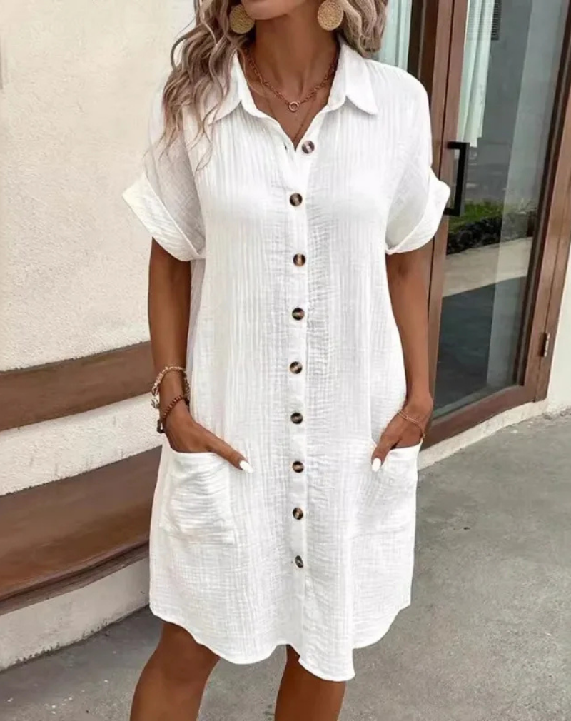 Esther | Women's Button Front Shirt Dress with Short Sleeve