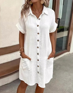 Esther | Women's Button Front Shirt Dress with Short Sleeve