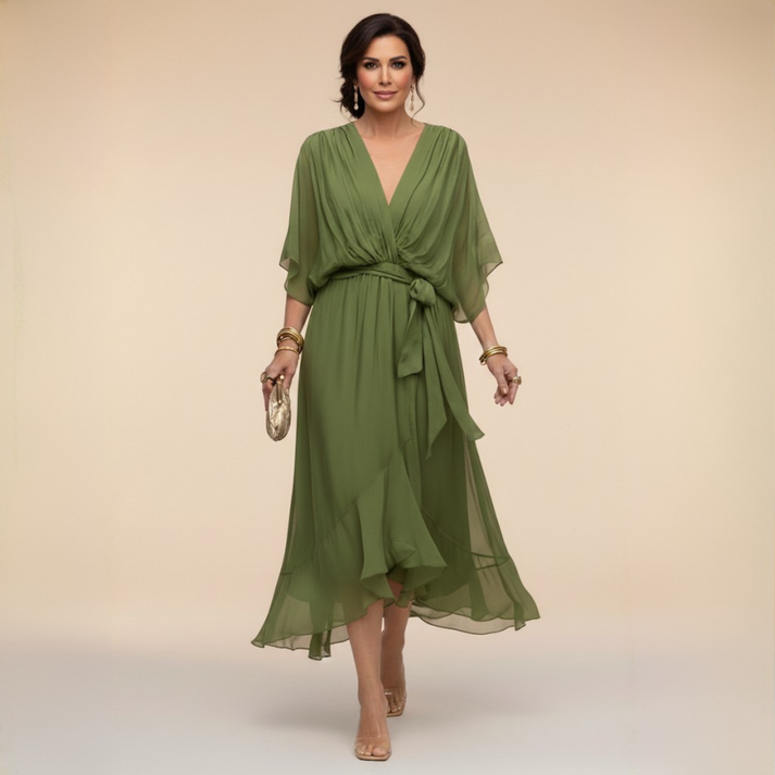 Louise | Women's V-Neck Waist-Tie Maxi Dress