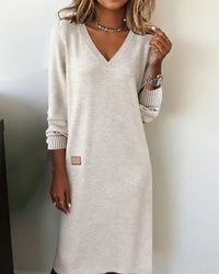 Janne | Women's V-Neck Midi Dress with Long Sleeve