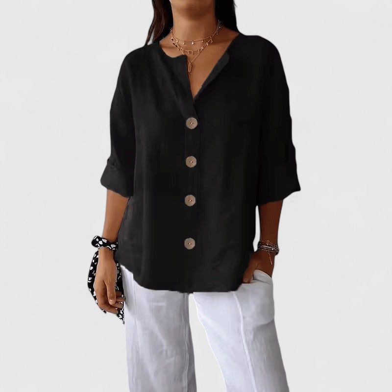 Marisol | Women's Button Front Roll-Tab Sleeve Blouse