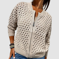 Saskia | Women's Cutout Knit Cardigan with Zipper Front