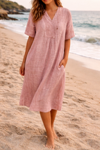 Gerda | Women's V-Neck Midi Dress Relaxed Silhouette