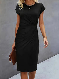 Fleur | Women's Ruched Midi Dress with Short Sleeves