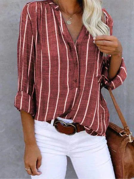 Marina | Women's Striped Button Front Blouse Summer
