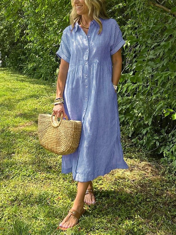 Fenna | Women's Striped V-Neck Midi Shirt Dress