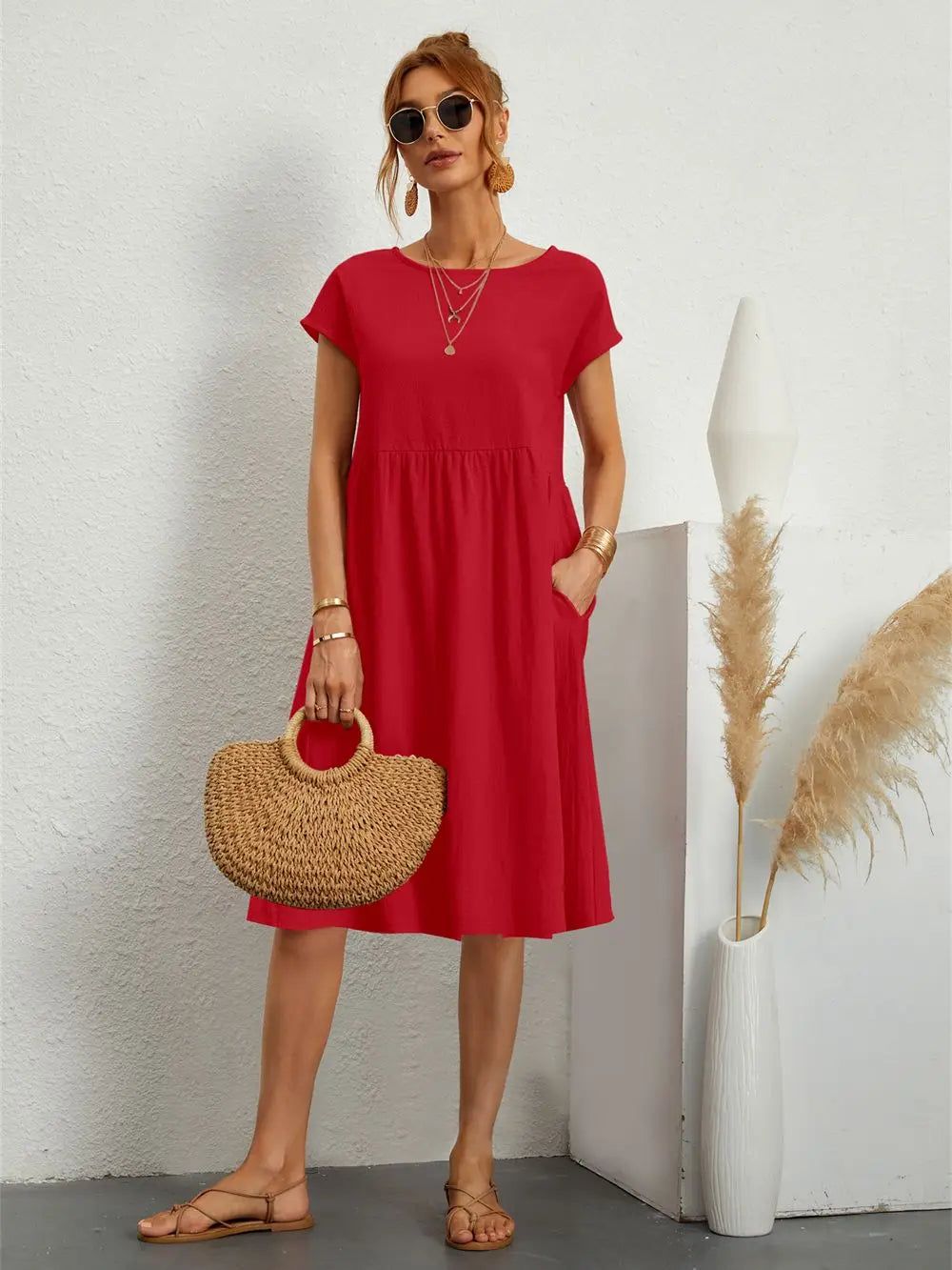 Emilie | Women's Short Sleeve A-Line Pocket Dress