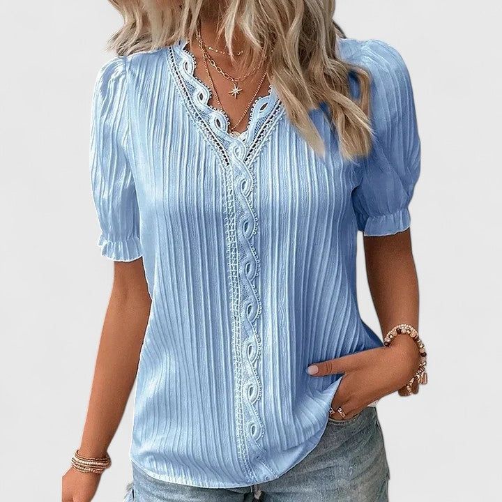 Beatrice | Women's V-Neck Short Sleeve Blouse