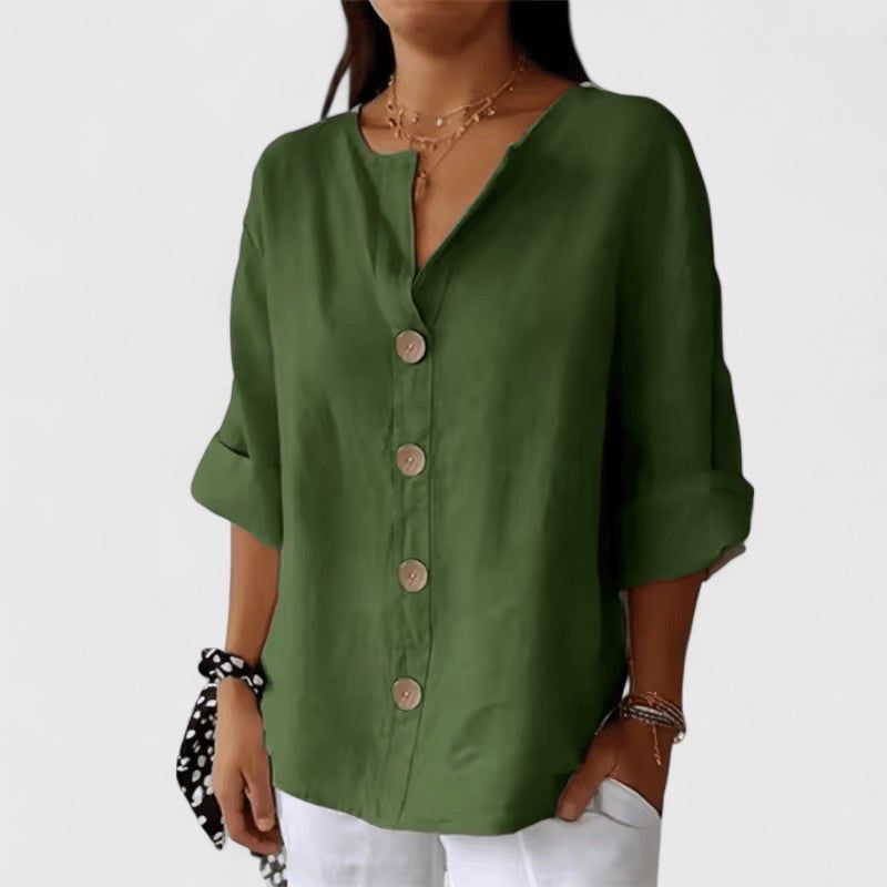 Marisol | Women's Button Front Roll-Tab Sleeve Blouse