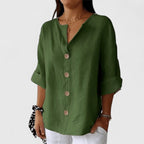 Marisol | Women's Button Front Roll-Tab Sleeve Blouse