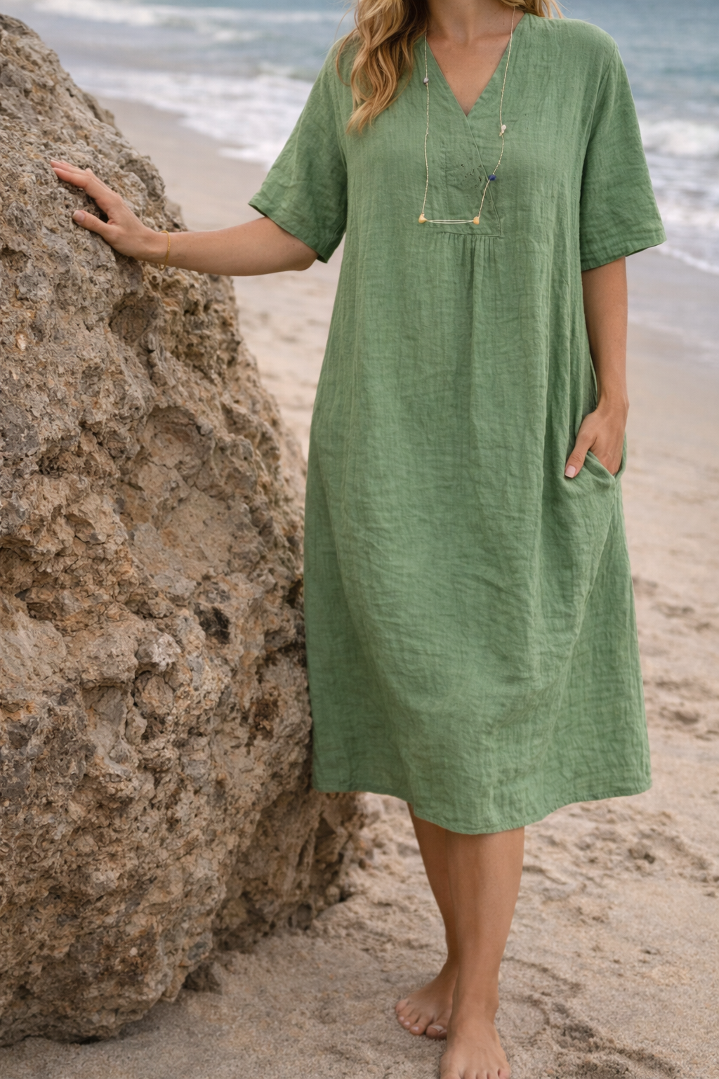 Gerda | Women's V-Neck Midi Dress Relaxed Silhouette