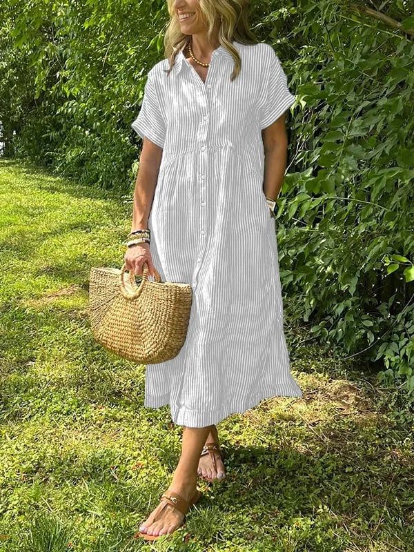 Fenna | Women's Striped V-Neck Midi Shirt Dress