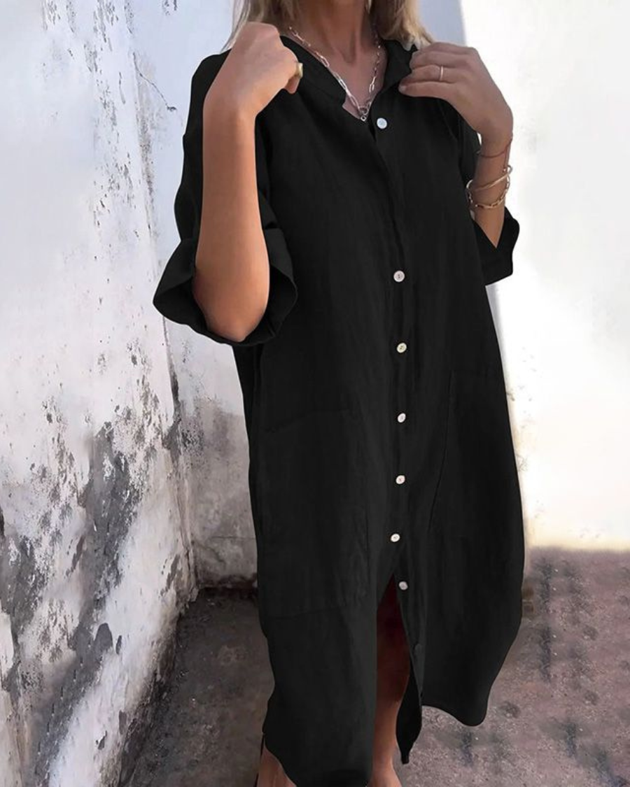 Josefien | Women's Shirt Dress Tie-Waist V-Neck Midi