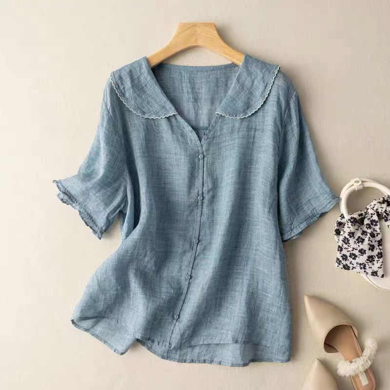Thalia | Women's Button Front V-Neck Vintage Blouse