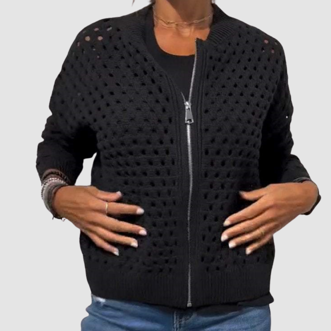 Saskia | Women's Cutout Knit Cardigan with Zipper Front