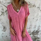 Mabel | Women's V-Neck Midi Dress Relaxed-Fit