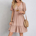 Kirsten | Women's Boho V-Neck Ruffle Hem Mini Dress
