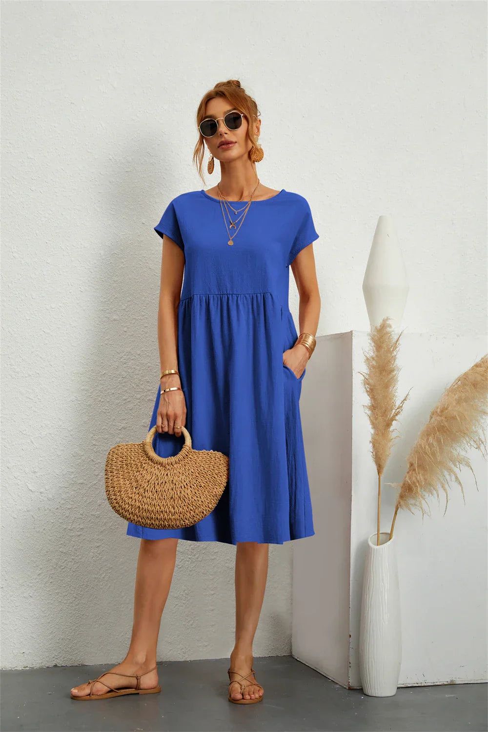 Emilie | Women's Short Sleeve A-Line Pocket Dress