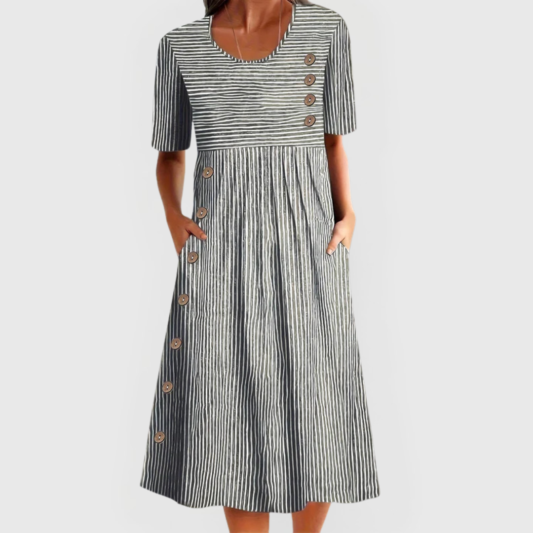 Juno | Women's Striped Midi Dress with Pockets