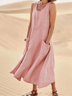 Sabine | Women's Scoop-Neck Sleeveless Midi Dress with Pockets