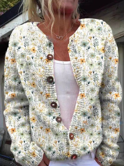 Stine | Women's Vintage Floral Button-Front Cardigan