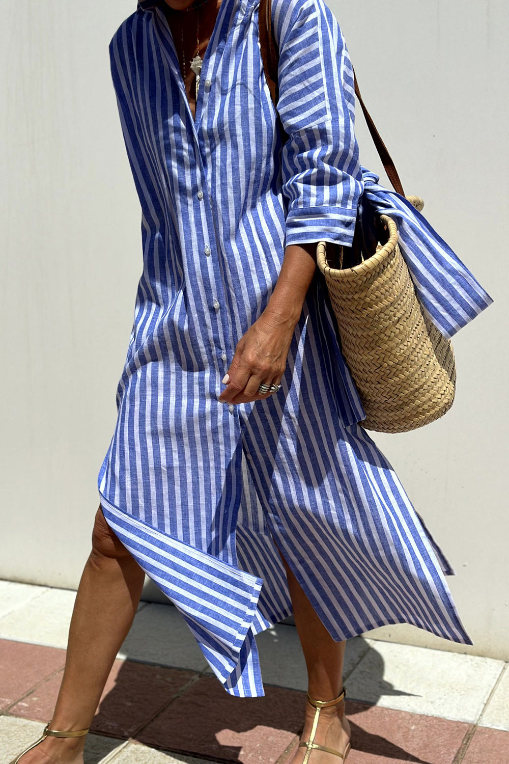 Ophelia | Women's Striped Button-Down Midi Shirt Dress