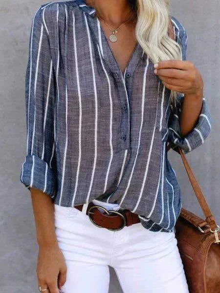 Marina | Women's Striped Button Front Blouse Summer