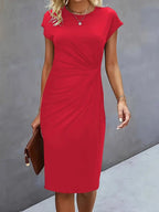 Fleur | Women's Ruched Midi Dress with Short Sleeves