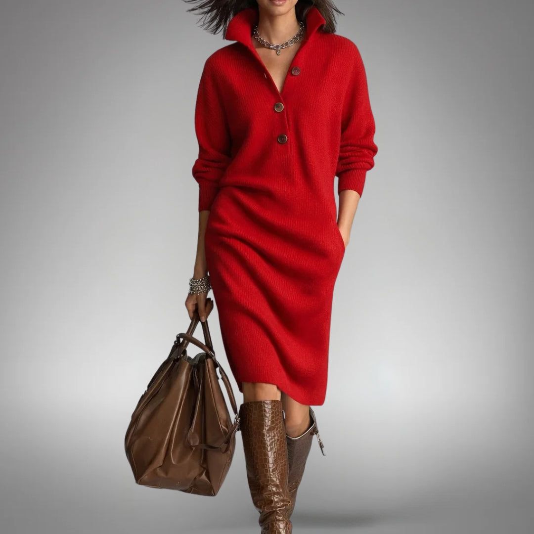 Harriet | Women's Knit Polo Midi Dress