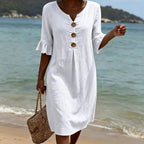 Kaia | Women's V-Neck Ruffle Sleeve Midi Dress