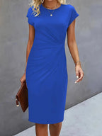Fleur | Women's Ruched Midi Dress with Short Sleeves
