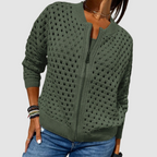 Saskia | Women's Cutout Knit Cardigan with Zipper Front