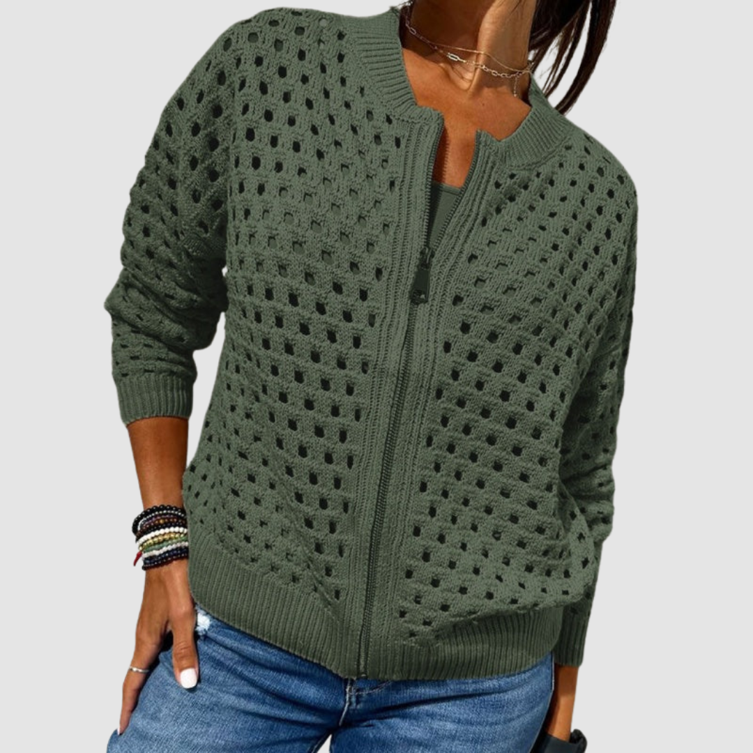 Saskia | Women's Cutout Knit Cardigan with Zipper Front