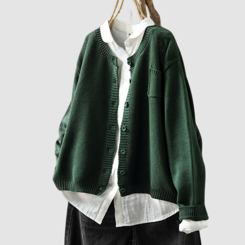 Sanne | Women's Cardigan V-Neck Chest Pocket Knit