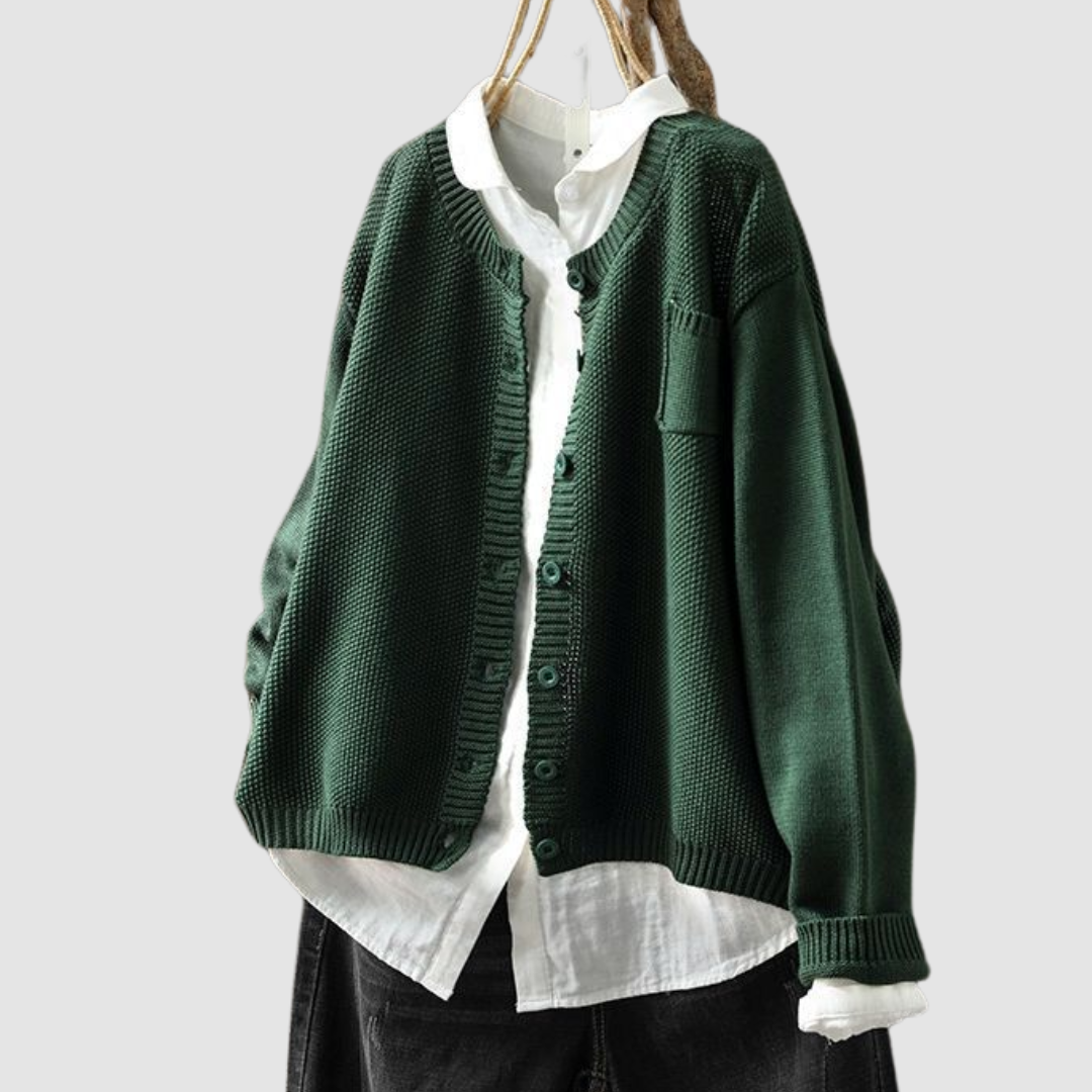 Sanne | Women's Cardigan V-Neck Chest Pocket Knit